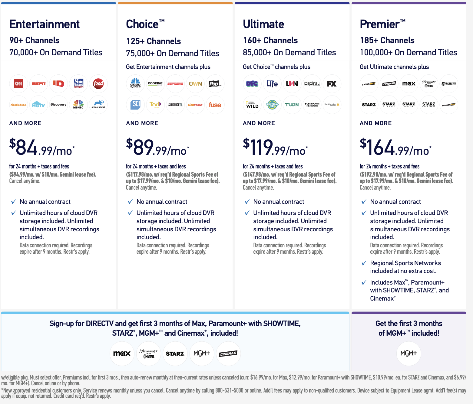 DirecTV Stream Packages